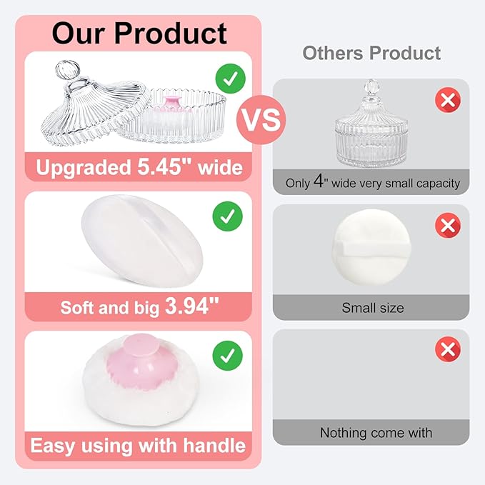 LAKIRA Extra Large Body Powder Puff and Container, 5.35" Body Container with 3.93" Powder Puff, for Baby Women's Loose Dusting Powder (5.35" Pure)