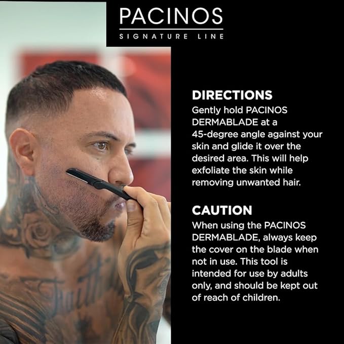 Pacinos Derma Blades for Men - Precision Straight Razor Beard Care Exfoliation Tool with 100% Stainless Steel Blades