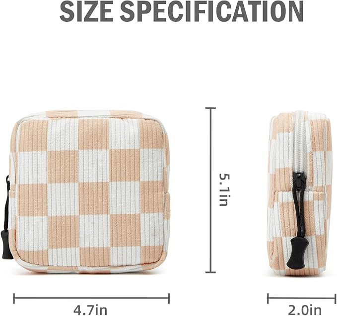 Small Makeup Bag for Purse,Mini Cosmetics Bag cute Zipper corduroy Cosmetic Pouch Storage Pouch Travel Toiletry Organizer for Women Girls(Checkered Orange)