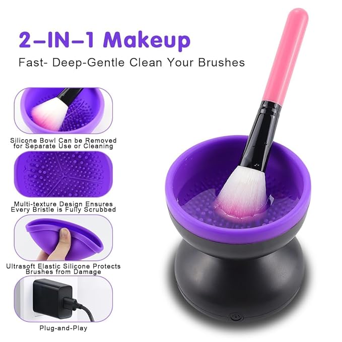 Makeup Brush Cleaner Machine, Powerful Friction, Deep Cleaning, Electric Make up Brush Cleaner for All Size Beauty Makeup Brush, Blush Brush, Sponges, Christmas Halloween Gifts for Girls Women