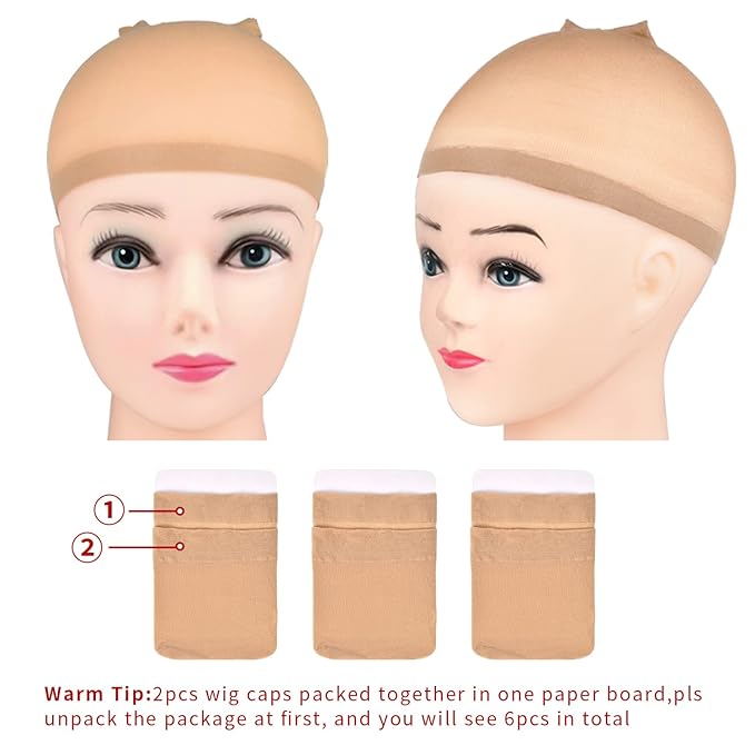 MORGLES Wig Cap, 6 Pcs Stretchy Nylon Wig Caps Stocking Wig Caps for Women, Light Brown