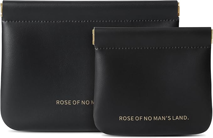 2 Pack Small Makeup Bag for Women, New Organosilicon Super Fiber PU Leather Mini Cosmetic Bag for Travel, Coin Purse Organizer Storage Pouch (Printed with Phrase, Black)