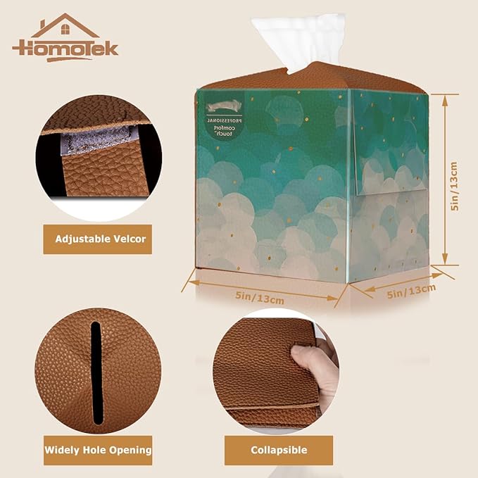 HOMOTEK 2 Pack Tissue Box Cover, Square PU Leather Tissue Holder, Decorative Facial Tissue Cube Paper Organizer Dispenser for Bathroom, Night Stands, Desk, Car 5X5X5'' - Dark Gray, Pebble Grain