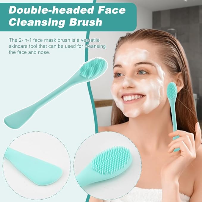 Silicone Nose Blackhead Remover Tool Set, Blackhead Scraper and Pore Cleaning Brush with Mask Applicator, Face Exfoliator Scrubber Skin Spatula for Women Men Skin Deep Cleansing