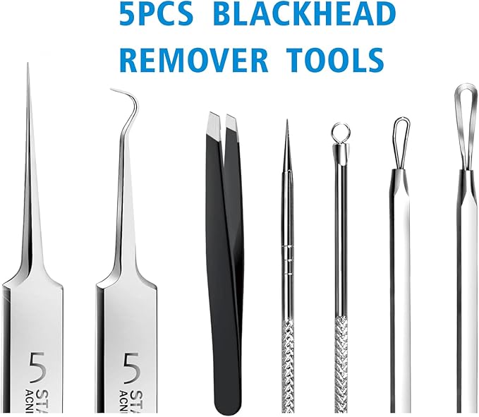 Blackhead Remover Pimple Popper Tool Kit - (5 Piece Kit) - Professional Stainless Pimples Comedone Extractor Removal Tool
