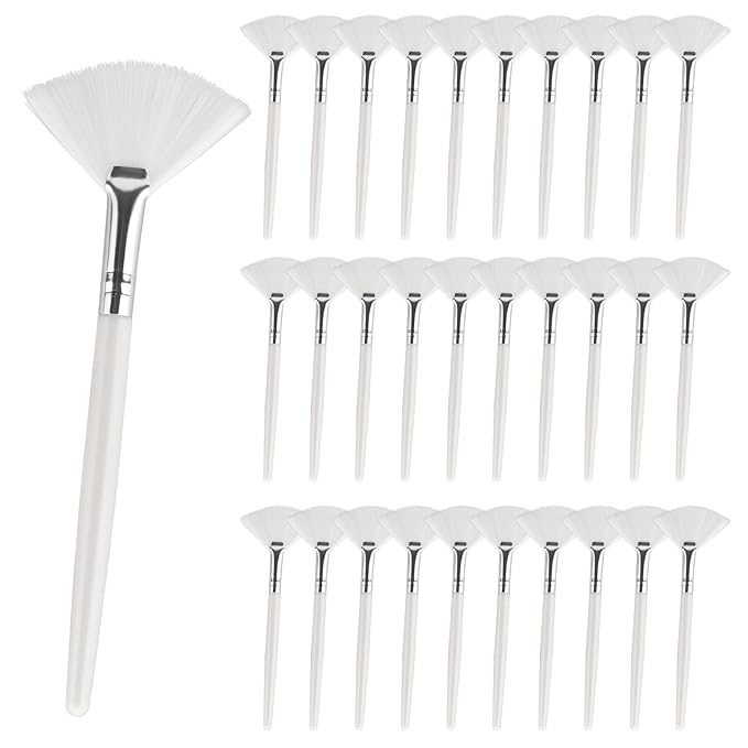 30 Pieces Soft Fan Brush for Facial Esthetician, Flat Head Fan Makeup Brush, Cosmetic Face Applicator Tool for Mud Cream Makeup Peel Women (White)