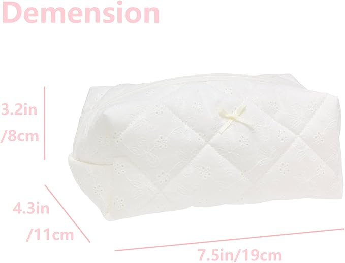 PAZIMIIK 2PCS Cozy Makeup Bag Travel Cosmetic Bag for Women Soft Toiletry Bag Aesthetic Makeup Organizer Portable Large Zipper Pouch for Skincare Beauty Accessories Brushes Embroidery White