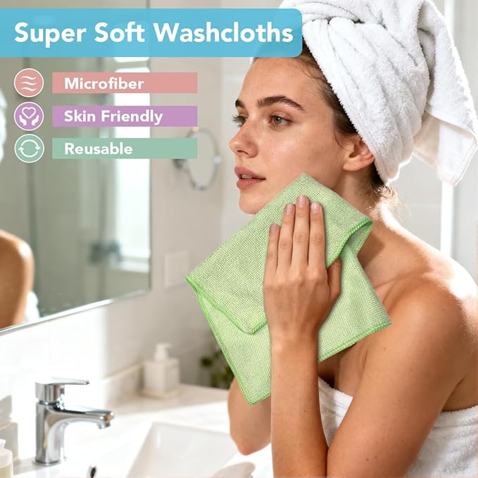 Orighty Washcloths, 20 Pack Microfiber Face Towels, Highly Absorbent and Soft Feel Wash Cloths & Hand Towels for Bathroom, Hotel, Spa, and Gym, 11.5x11.5 Inch, Multicolor