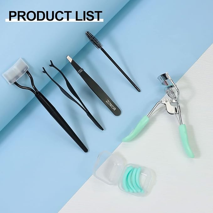 Eyelash Curler with Comb and Brush Fit All Eye Shape Curved Eyelash Curlers with 5PCS Silicone Refill Pad,Natural and Long Lasting Lash Curler for Women Make Up Gift(Green)