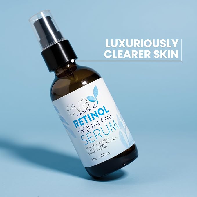 Eva Naturals Retinol + Squalane Serum – Anti Aging Face Serum for Wrinkles, Collagen Boost, Eye & Night Use – Retinoid Skin Care for Acne, Pores, Dark Spots & Sensitive Skin