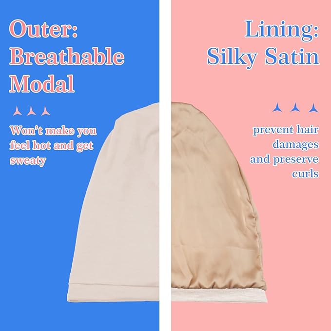 2 Pcs Adjustable Silk Hair Bonnet for Sleeping, Satin Lined Sleep Cap for Women and Men, Silk Hair Wrap Slouch Beanie.