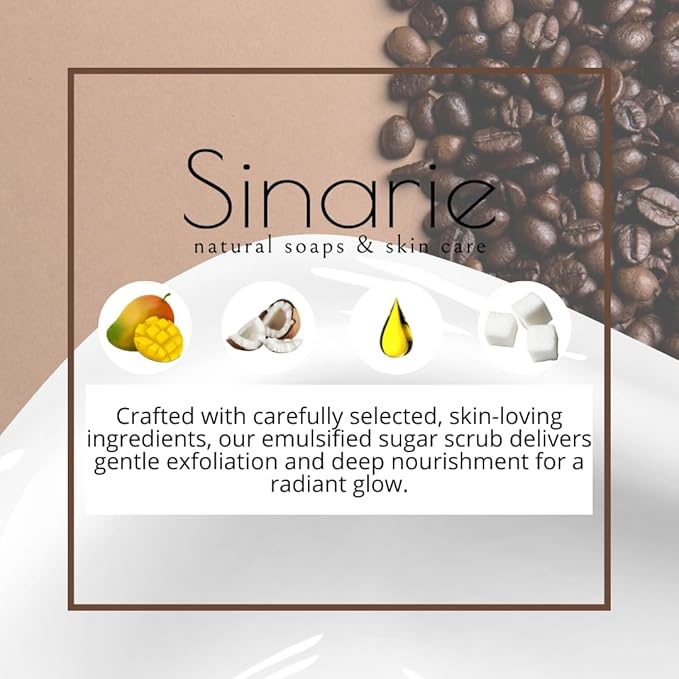 Exfoliating Sugar Scrub for Body – Hydrating Moisturizing Body Polish with Natural Oils – Gentle Spa Skincare for Smooth, Glowing Skin (5 oz., Coffee Shop (Coffee & Vanilla Bean))