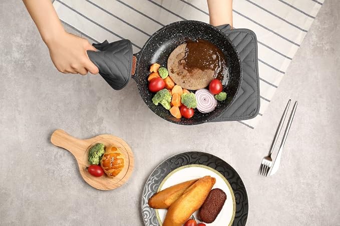 Oven Pot Holder with Pocket Cotton Heat Resistant Coaster Potholder Kitchen Hot Pad Oven Mitts for Cooking Square 7"x9"Set of 5 (Grey)