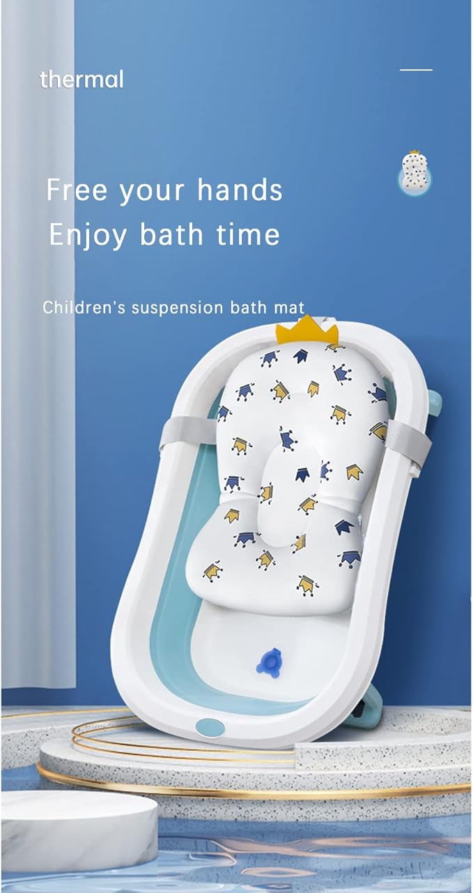 Baby Bath Cushion Pad Newborn Bathtub Mat Infant Bath Supporter Net Baby Bathtub Pillow Non-Slip Floating Bathing Tub Seat (White Crown, 28cm*43cm*26cm)