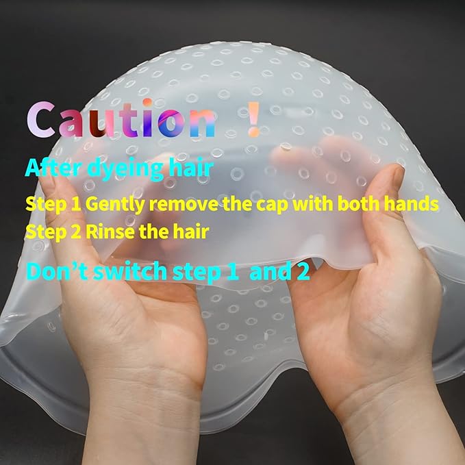 Pre Holes Highlighting Cap Reusable Bleaching Silicone Hair Highlight Cap with Hook Thick Hair Cap for Highlights DIY Dyeing Color
