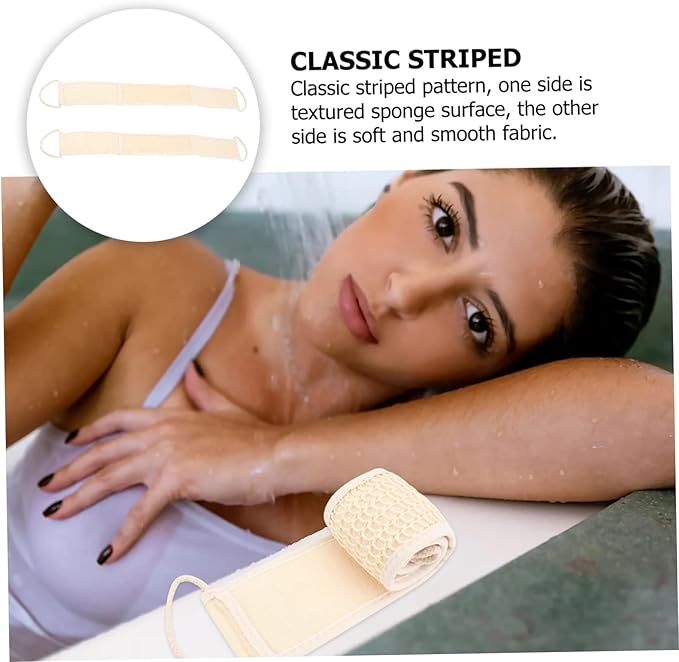 2Pcs Exfoliating Bath Scrubber Shower Back Strap Spa Skin Cleaning Brush for Men Women for Reaching Hard to Access Areas for Smooth Skin