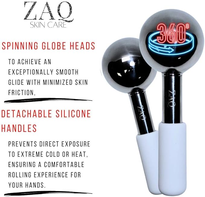 ZAQ Stainless Steel Ice Globes for Face and Eye (Silver), Durable Cryo Globes Use to Reduce Puffiness, Tighten Pores and Sinus Relief, Face Globes for Facial Massages and Daily Beauty Routines