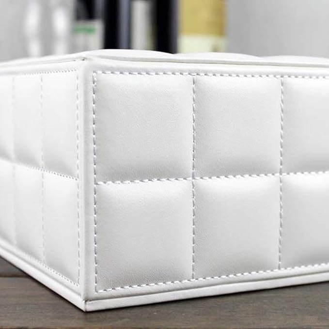 High-end Fashion Pu Leather Tissue Box Holder Cover Rectangular,Napkin Facial Tissues Cube Dispenser,Tissue Cover Decorative Container with Magnetic Bottom for Home Office Car (White)