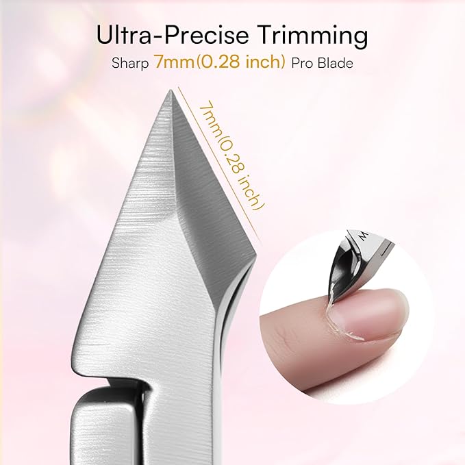 Makartt Cuticle Trimmer with Cuticle Pusher, 3 PCS Pink Nail Cuticle Nipper Professional Pedicure Manicure Tools with Stainless Steel Dual End Pusher, Nail Scraper
