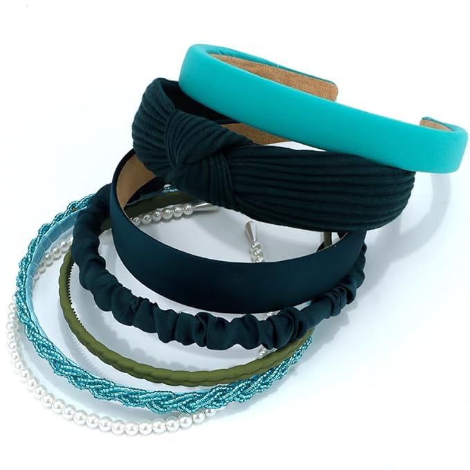 AHONEY 7 Pack Green Headbands for Women Christmas Headbands Trendy Non Slip Hairbands Cute Hair Accessories Multi-style Headband Pack