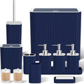 Bathroom Accessory Set - Bathroom Set, 27PC Bathroom Accessories Set, Navy Blue Bathroom Sets with Shower Curtain and Rugs, Mini Trash Can, Toilet Brush, Trash Can & Soap Dispenser