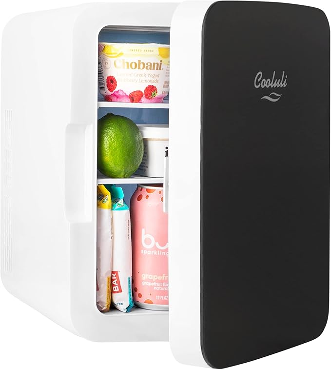 Cooluli 10L Mini Fridge for Bedroom, Car, Office Desk & Dorm - Portable Thermoelectric Cooler & Warmer for Food, Drinks, Skincare - AC/DC Refrigerator with Glass Front, Black