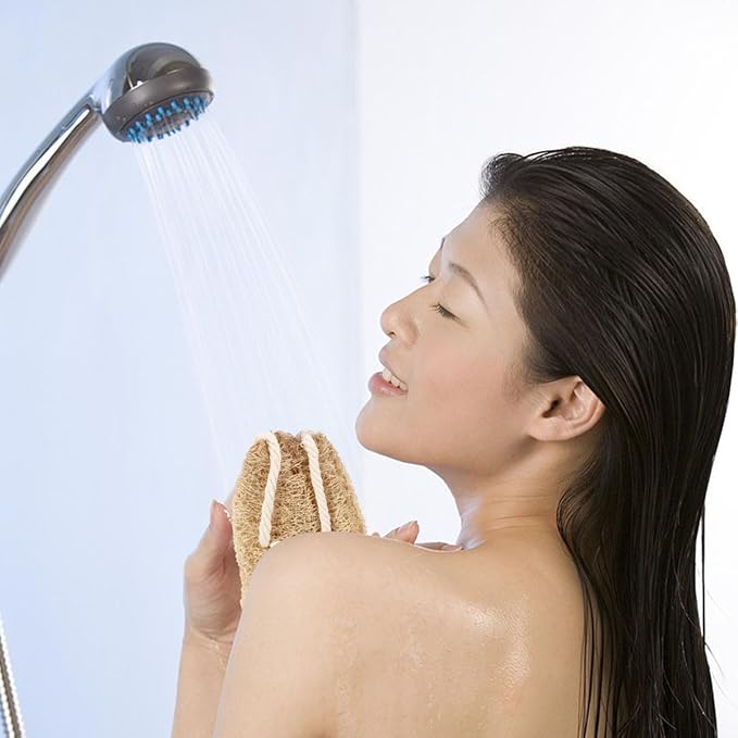 TEHAUX Exfoliating Loofah Back Scrubber Strap with Natural Cotton Rope, Double-Sided Back Washer for Shower Bath, Beige Long Body Scrubber for Deep Cleaning and Skin Care