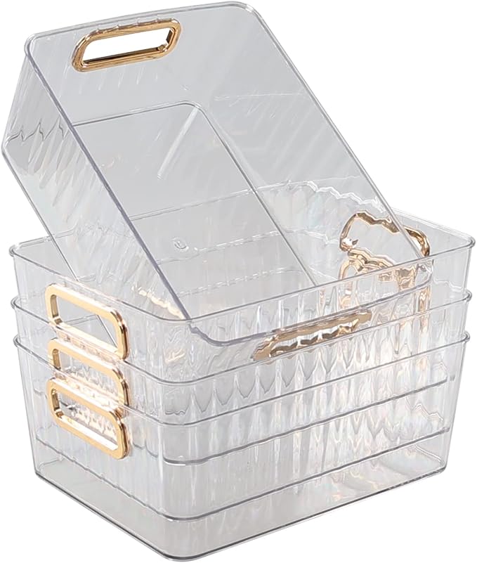 4 Packs Clear Pantry Freezer Organizer Bins, Small Plastic Cosmetics Storage Container Bin
