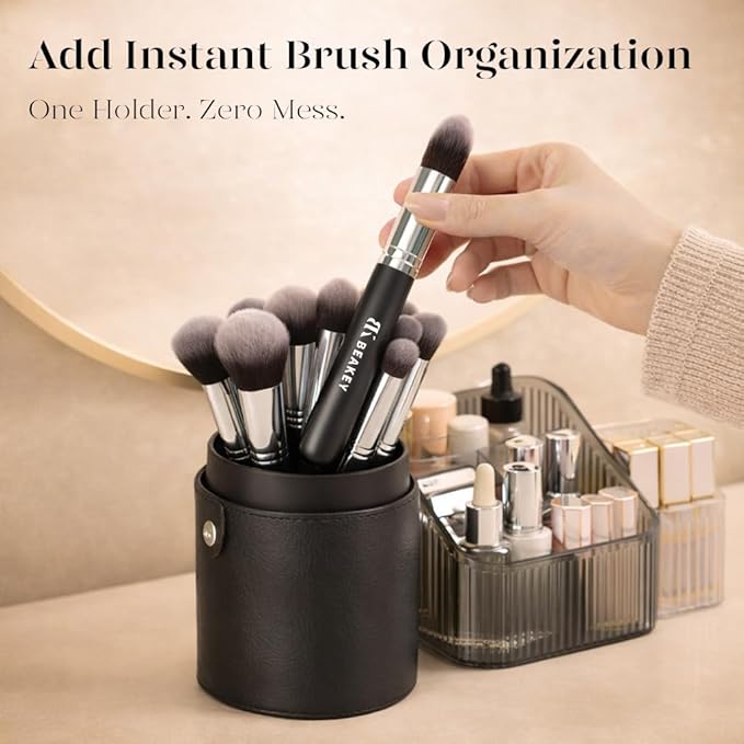 BEAKEY Makeup Brushes Sets, Brush Sets with Makeup Sponges (10+2pcs, with Black Case)