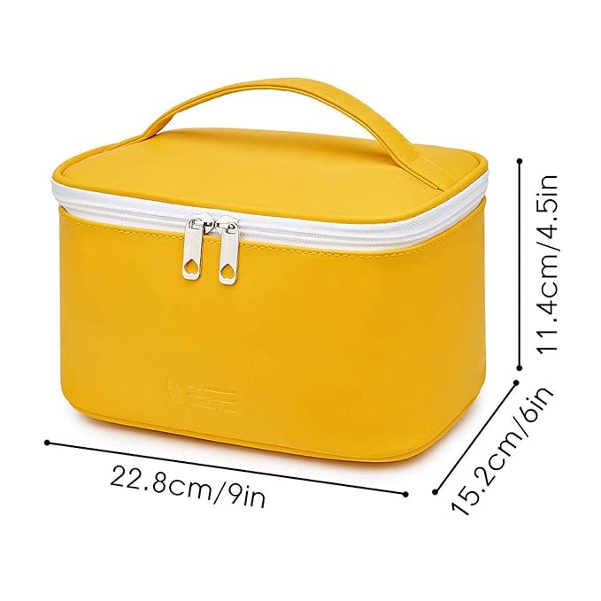 Meiyuuo Makeup Bag Large Cosmetic Bags for Women Girls Cute Travel Zipper Pouch Toiletry Organizer for Beauty Essentials Waterproof (Yellow)
