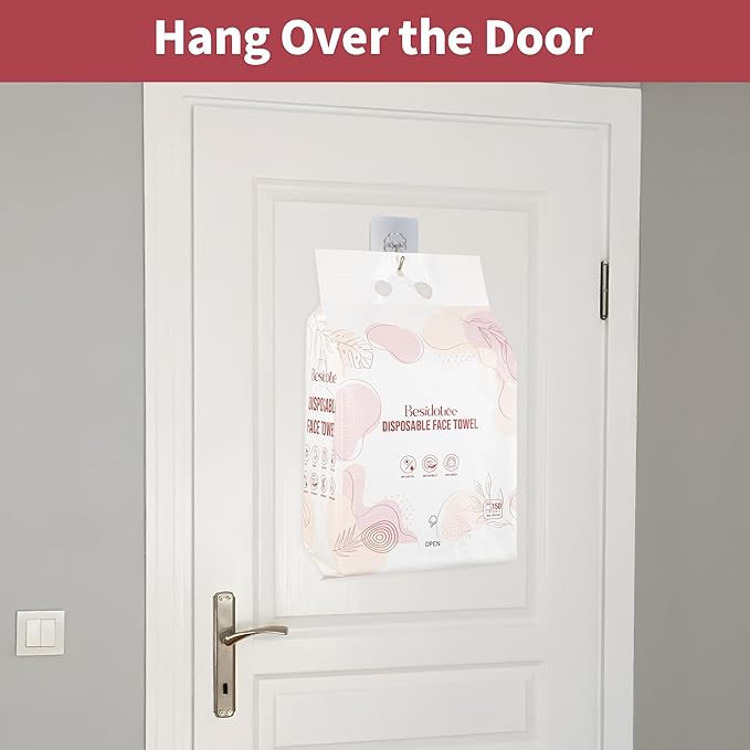 Disposable Towels for Face Hang Over the Door or on Wall, 300 ct, 2 Pack, Thick and Durable Facial Towels for Skin Care, Makeup Removal, Multi-Purpose Use on Sink, Bathroom Counter, Toilet, etc