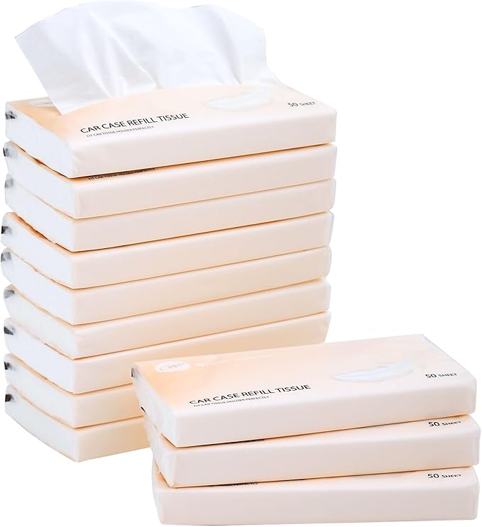 Car Tissue Refills 600 Sheets Facial Tissues Refills for Car Visor Tissue Holder, Travel Tissue Tubes Box Container Perfect Fit Car Cup Holders