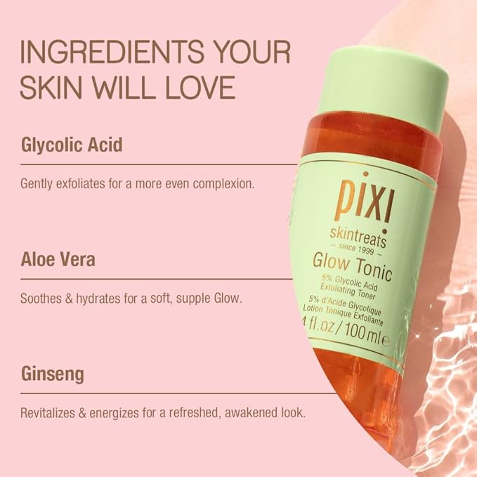 Pixi Glow Tonic Balancing Face Toner Glycolic Acid for Radiant Skin and Daily Brightening (8.5 fl oz / 250 ml)