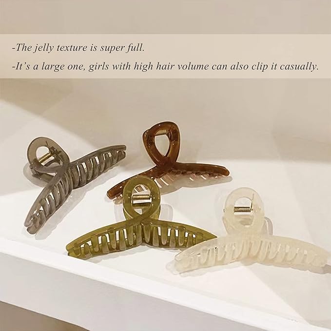 Big Hair Claw Clips - Butterfly Hair Accessories for Women and Girls with Long, Thick Hair - Large 5.1 Jelly Clips, 4 Pcs, Mother's Day Gifts