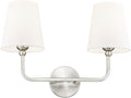 2-Light Bathroom Light Fixtures, Brushed Nickel Vanity Lights, Double Wall Sconce with Flared White Fabric Shade, Modern Sconces Wall Lighting for Hallway Bedroom Stairway, VL837-BN-2