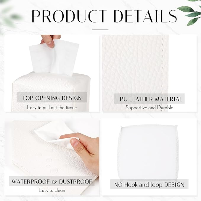 Honeydak 10 Pcs Tissue Box Cover Square Modern PU Leather Tissue Box Holder Decorative Organizer Container for Bathroom Vanity Countertop, Night Stands, Office Desk Car Supply 5.3"x5.3"x5.3" (White)