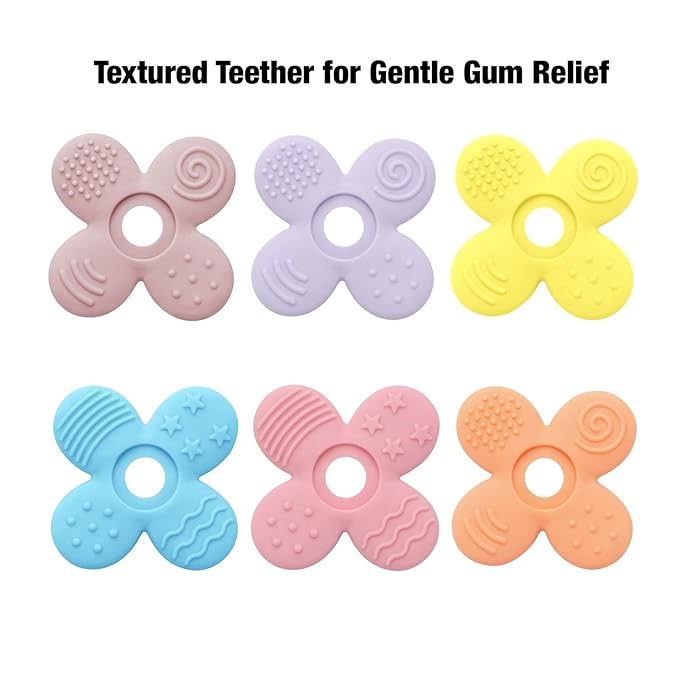 PandaEar 3 Pack Silicone Flower Baby Teether, Nipple-Shaped Gum Massager with Anti-Choke Guard, Easy-Grip Textured Teething Tube