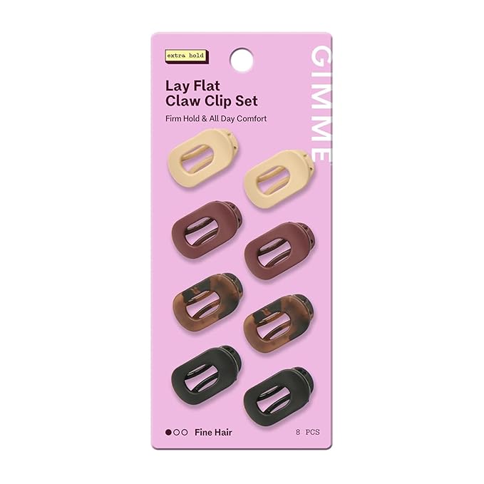 Gimme Beauty Lay Flat Claw Clip Set - Non-Slip, Sleek Accessory Pack - Perfect for Fine Hair - Comfortable, All-Day Hold with Firm Grip - 8 Pack