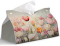 Spring Floral Leather Tissue Box Cover Rectangle, Tulip Flower Toilet Paper Box Holder,Flower Decorative Facial Paper Case for Farmhouse Living Room Bathroom Kitchen Office Desk,9.8x5.9x5.9In