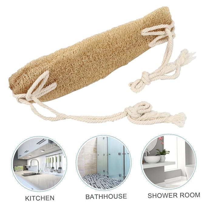 FRCOLOR Exfoliating Loofah Back Scrubber Strap for Shower Double-sided Body Wash Tool for Deep Cleansing Natural Cotton Rope Back Washer for Easy Bathing for Men Women