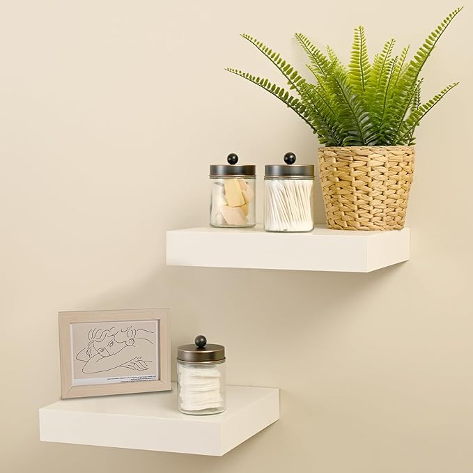 SheeChung 2-Pack Qtip Holder Dispenser-Glass Apothecary Jars with Rust-Proof Stainless Steel Lids-Modern Rustic Bathroom Vanity Organizer for Cotton Swabs, Balls, Pads(Black&Oil Rubbed Bronze)