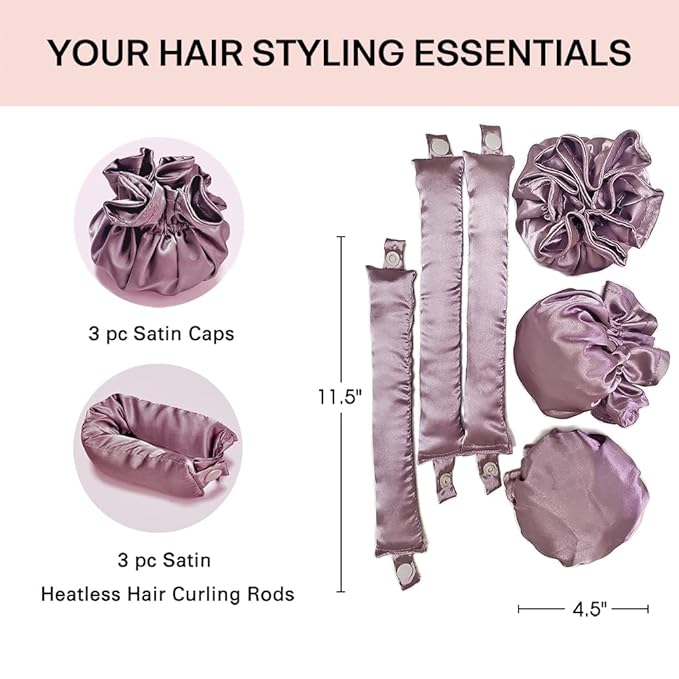 3Sets/6PCS Ariuvor New Satin Heatless Hair Curler,Soft Heatless Curling Rod Headband for Long Hair and Short Hair,No Heat Curling to Sleep in Overnight (light purple)