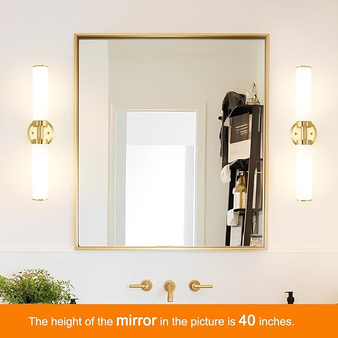 Antique Gold Wall Sconces Set of 2, Modern Bathroom Vanity Lights for Mirror, Wall Light Fixtures with Milk Glass for Bathroom, Bedroom, Hallway, E26 Base, Bulbs Required, 22.05 Inch