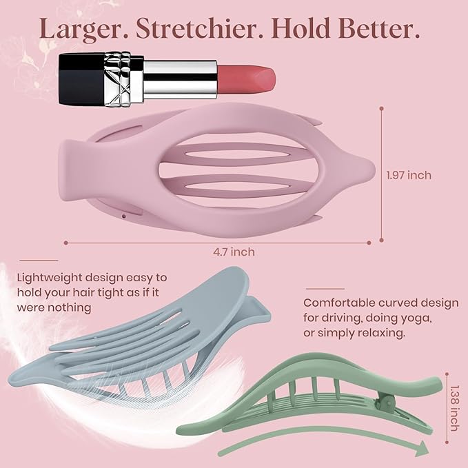 6 PCS Large Flat Hair Clips for Women Girls, French Concord Lay Down Flat Claw Clips for Thick Thin Hair, Comfortable Curved Hair Clip, Matte Non-slip Strong Hold Hair Accessories, Colorful