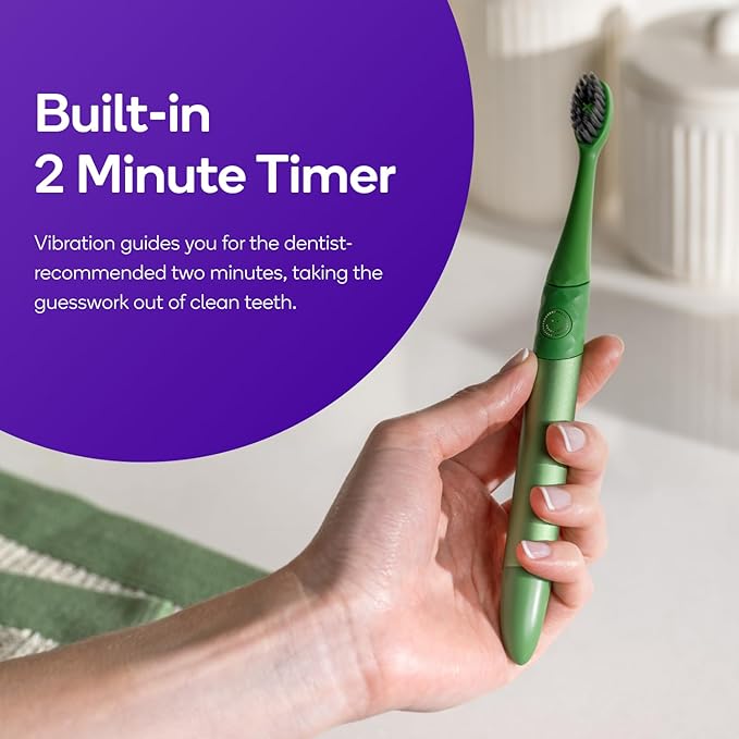 Burst Nova Toothbrush (Red) | Sonic Powered Teeth Whitening | Super-Soft Bristles | 18000 VPM | 2 Minute Timer | Aluminum Handle | Replaceable Brush Head | Compact Size | with AAA Battery