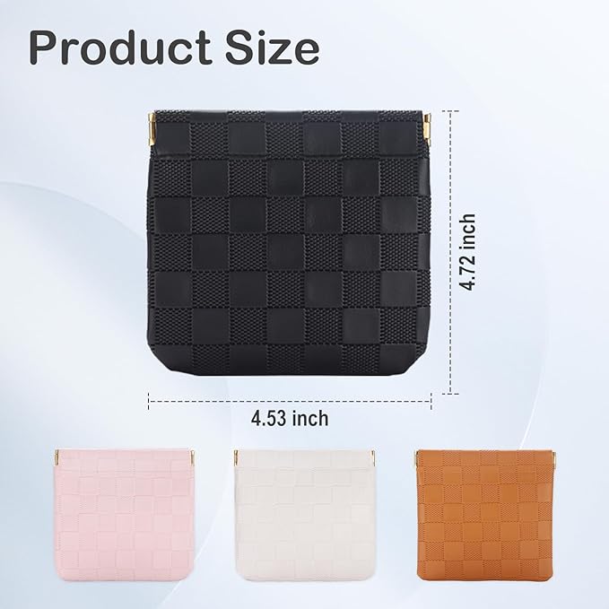Sightor 2PCS Small Makeup Bag for Purse, Mini Cosmetic Bag Waterproof Pouch for Women, Checkered Purse Self-closing Small Travel Kit Coin Lipstick Cosmetic Storage Bag (Black, Beige)
