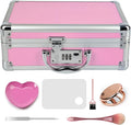 Large Portable Cosmetic Box with 6 Accessories, Aluminum Makeup Storage Lock Case. 11.2 X 8 X 3.9 Inches, Great Gift for Women. (Pink)