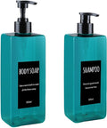 Shampoo and Conditioner Dispenser (Set of 2, 16.9oz) Modern Refillable Shampoo Pump Bottles for Shower Soap - Empty Body Wash Dispenser Set for Bathroom (Blue)