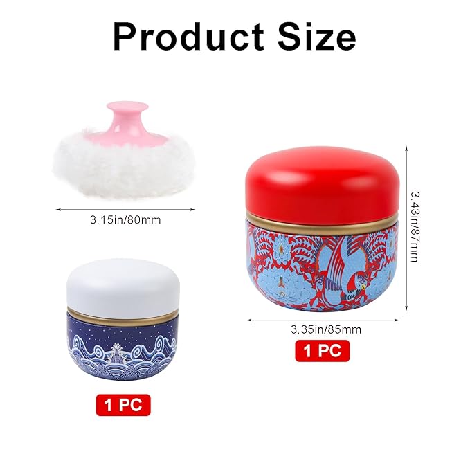 2 Pcs Body Powder Puff and Container Large with Powder Puffs Empty Bath Dusting Powder Box for Women Red & White