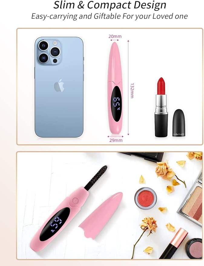 ZAPAL Heated Eyelash Curler, Heated lash Curler, Intelligent Power Off Electric Eyelash Curler Heated Quickly 24 Hs Lasting Natural Makeup (Pink, X6-132MM)